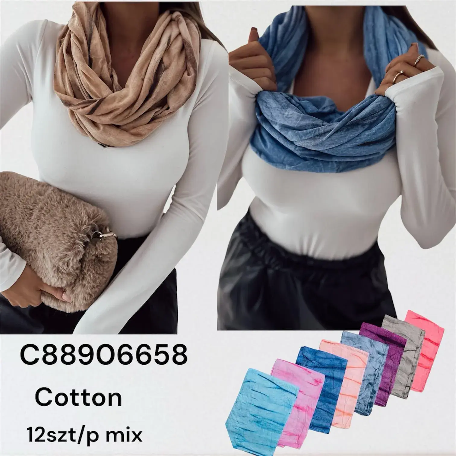 Komin Damski Cotton Mix 12 szt/pak mix kolorów