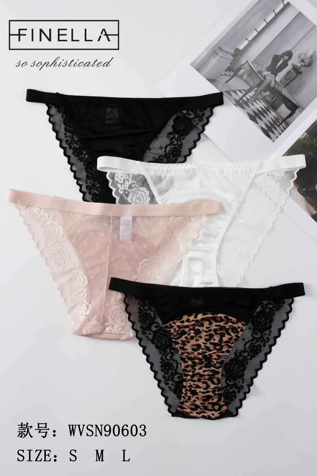 Majtki damskie Finella WS N603 S/M/L 3 szt. czarne/białe/różowe