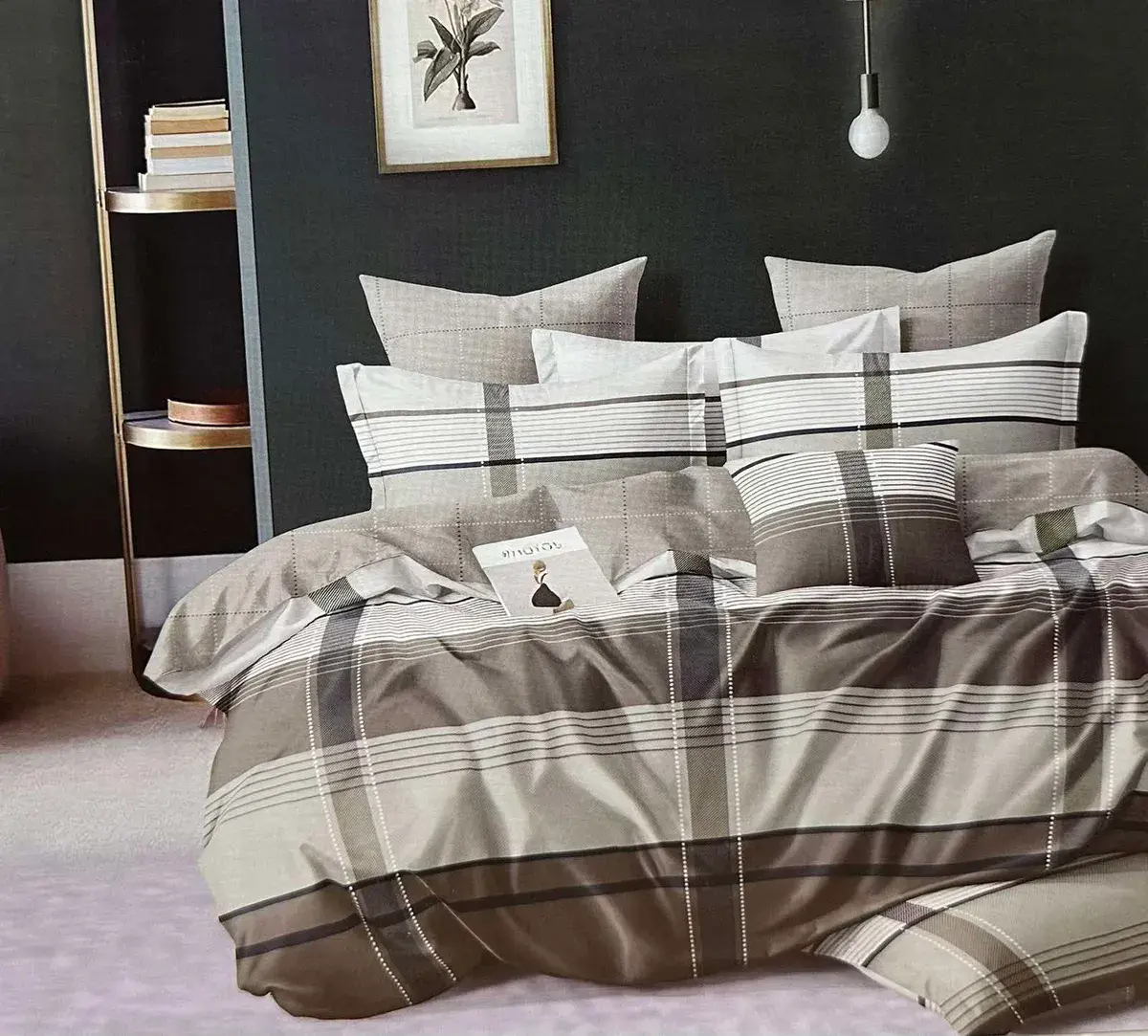 Komplet pościeli 3D 100% satyna bawełniana 200x220 beżowo-brązowa