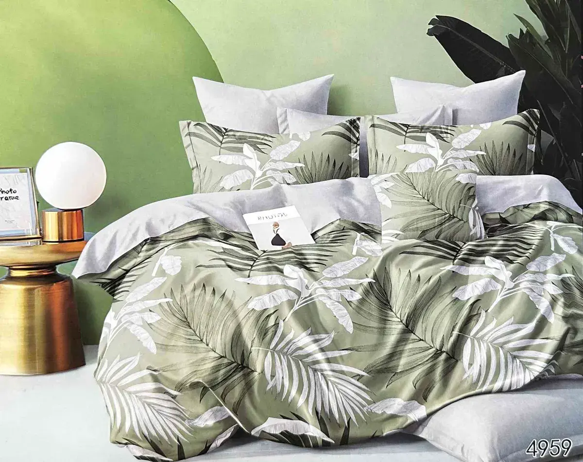 Komplet pościeli 3D 100% satyna bawełniana 200x220 zielony liście