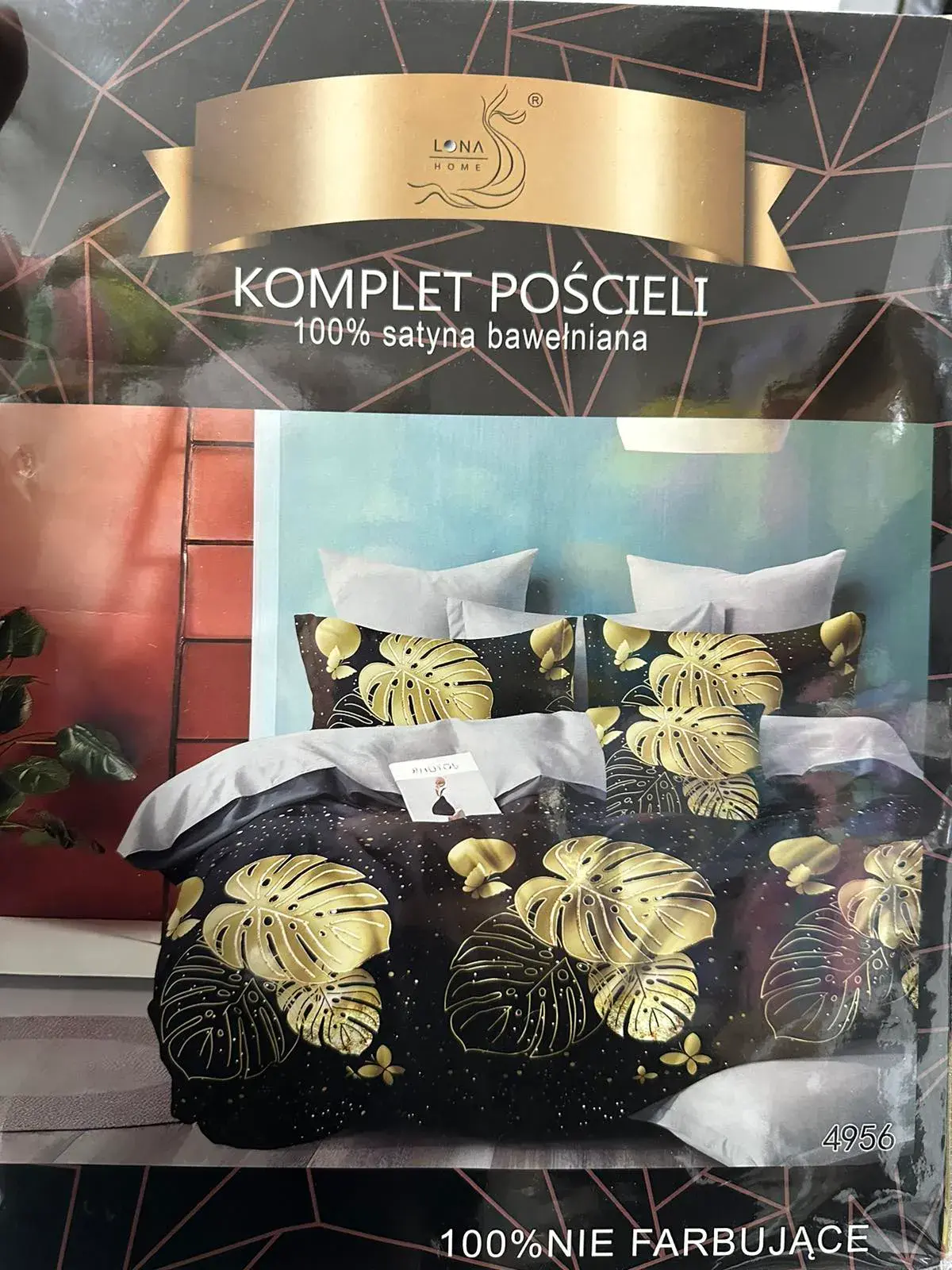 Komplet Pościeli 4CZ 200/220 Satyna Bawełniana Złote Monstery