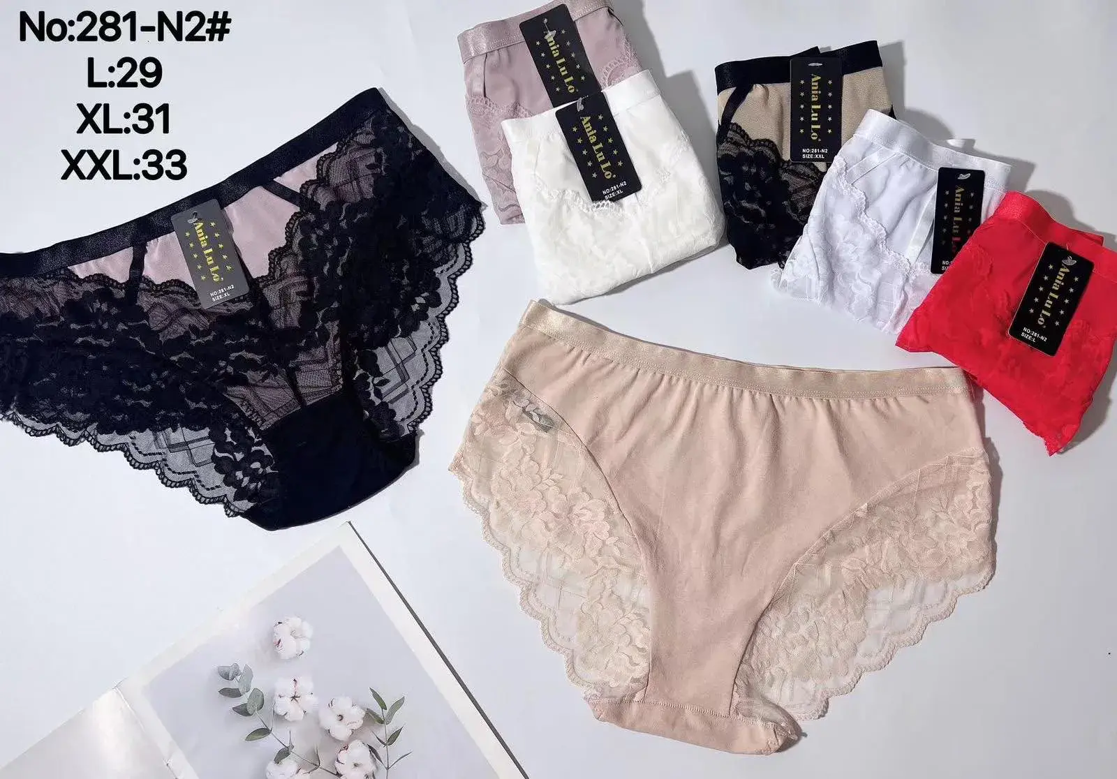 Majtki damskie koronkowe L-XXL No.281-N2, 24 szt/op.