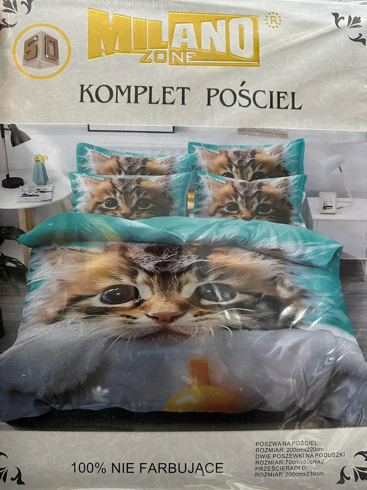 Komplet Pościeli 4cz Milanoano 200/220 z kotem