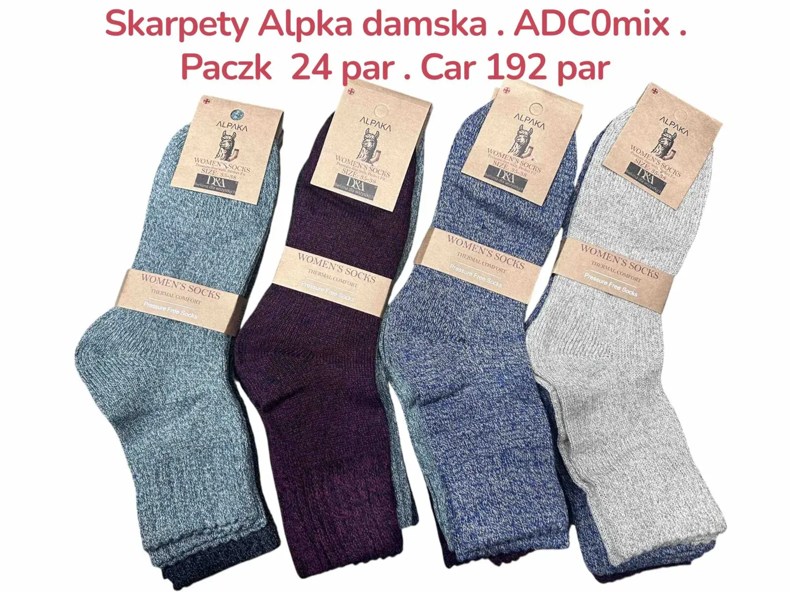 Skarpetki damskie z alpaki, paczka 24 par
