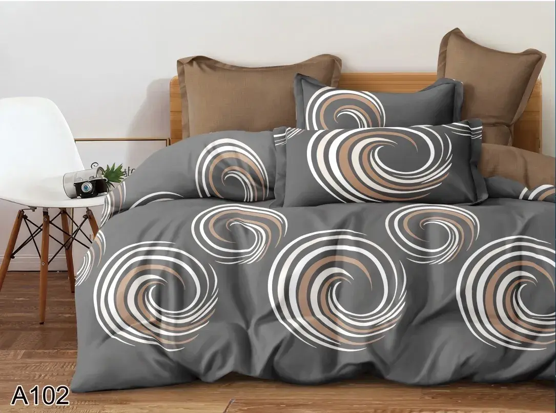 Komplet Pościel Milano 5D 4CZ 200/220 szaro-brązowy z wzorem spiral