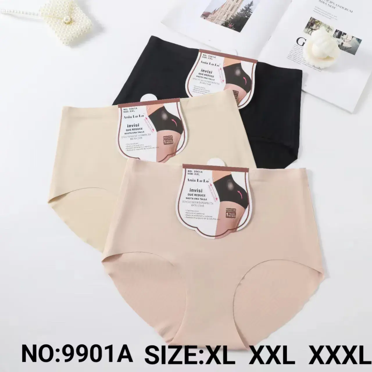 Majtki damskie bezszwowe beżowe/czarne N:9901A XL-XXXXL