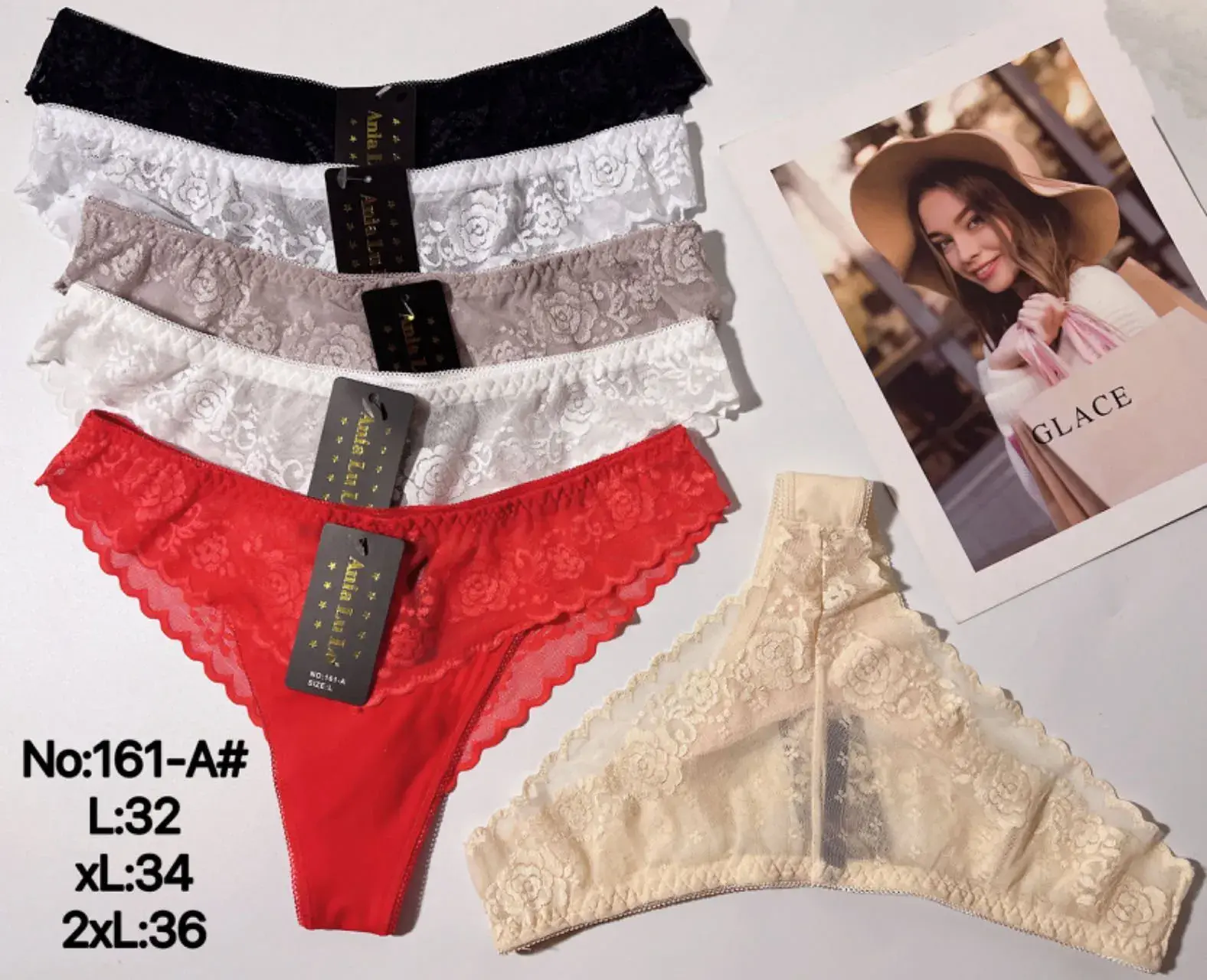 Majtki damskie koronkowe Glace 2XL-36, 6 szt. asortyment
