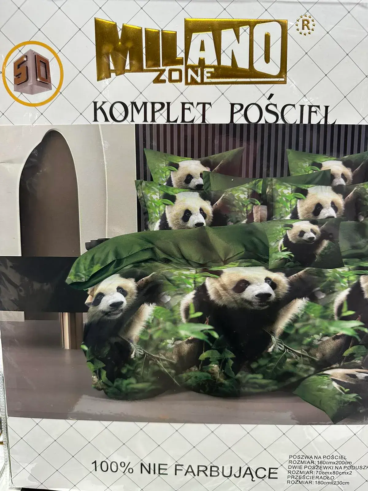 Komplet pościeli Milano 4cz 160/200 panda zielona