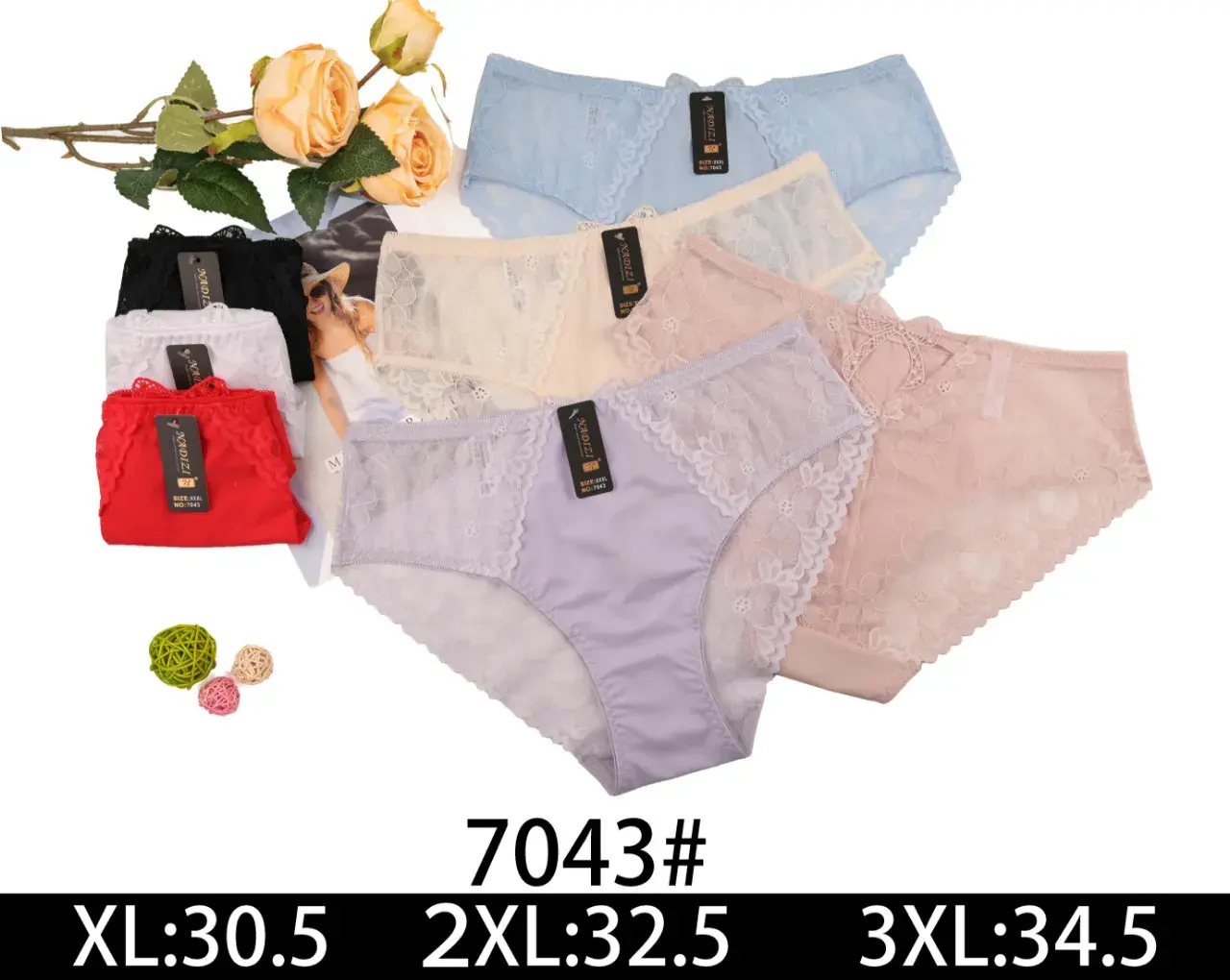 Majtki damskie koronkowe XL:30.5 2XL:32.5 3XL:34.5 7043#