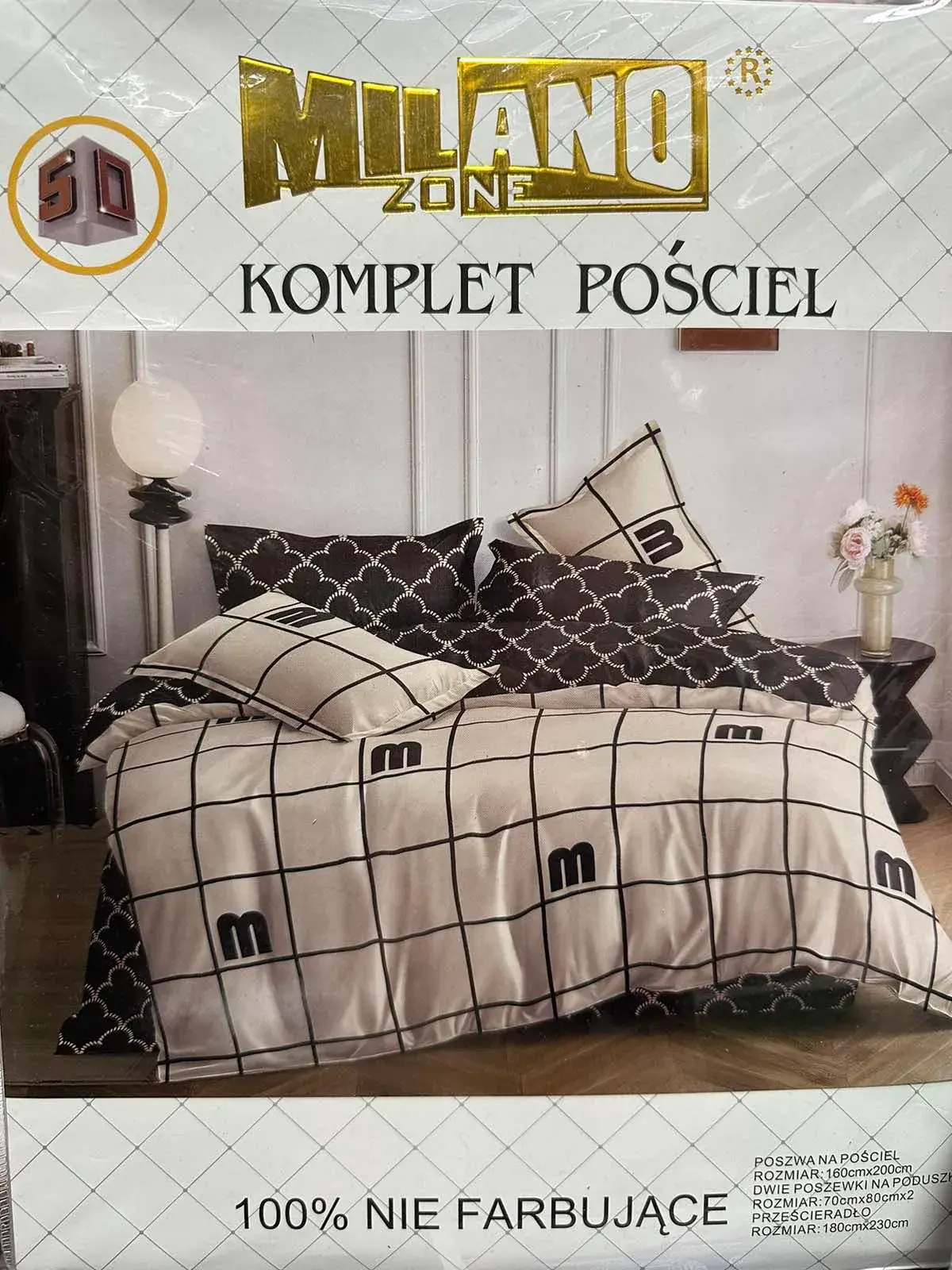 Komplet pościeli Milano Zone 4cz 160/200 czarno-biały