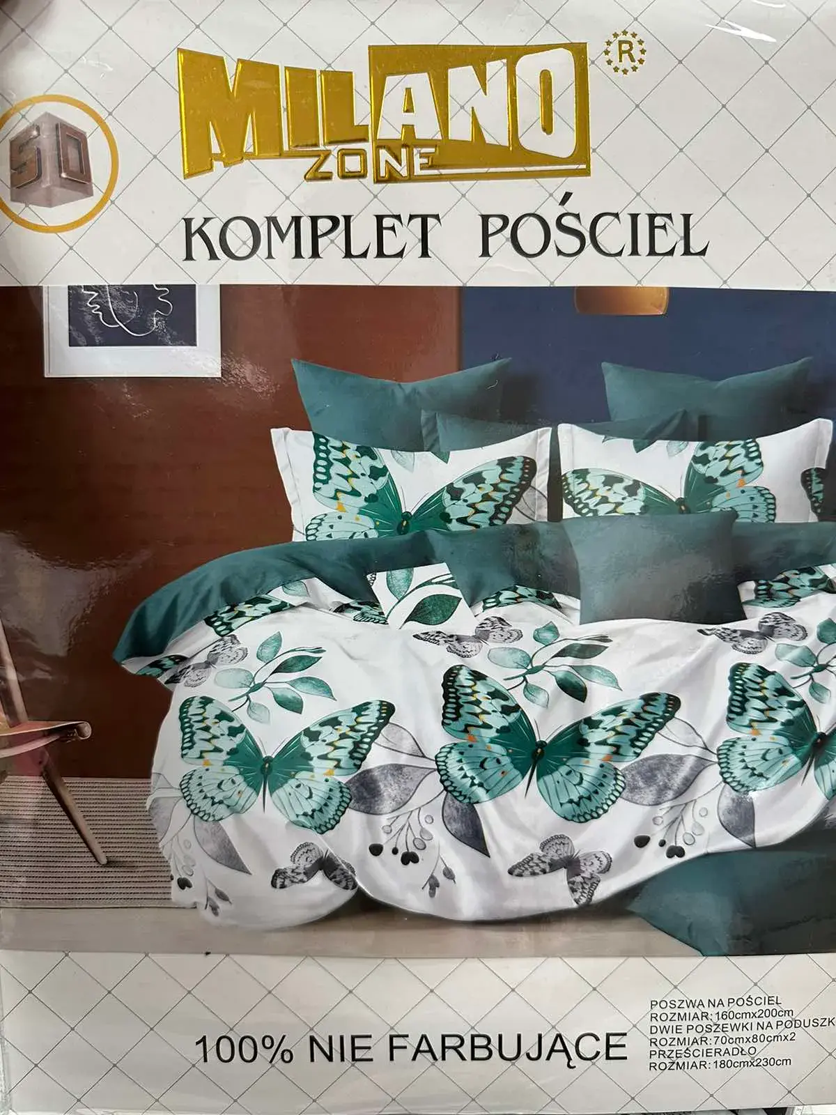 Komplet pościeli Milano 4cz 160/200 motyle turkusowe