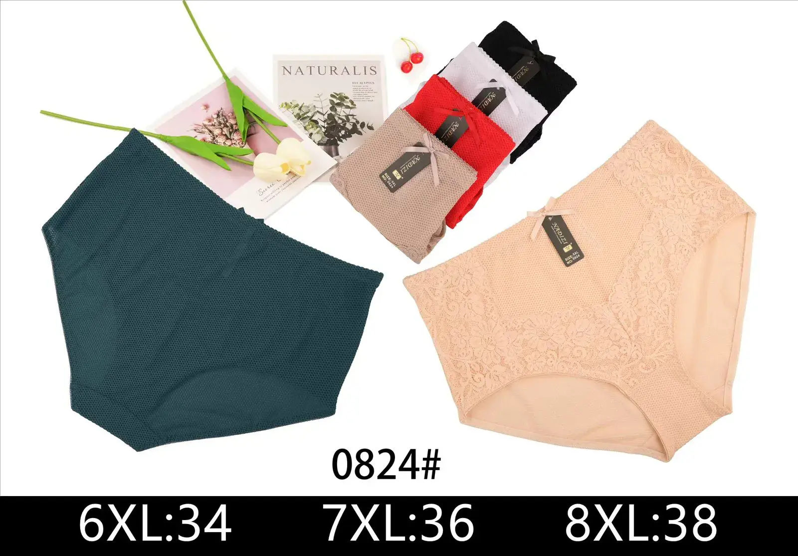 Majtki damskie plus size XL-38 beżowe/czarne/zielone