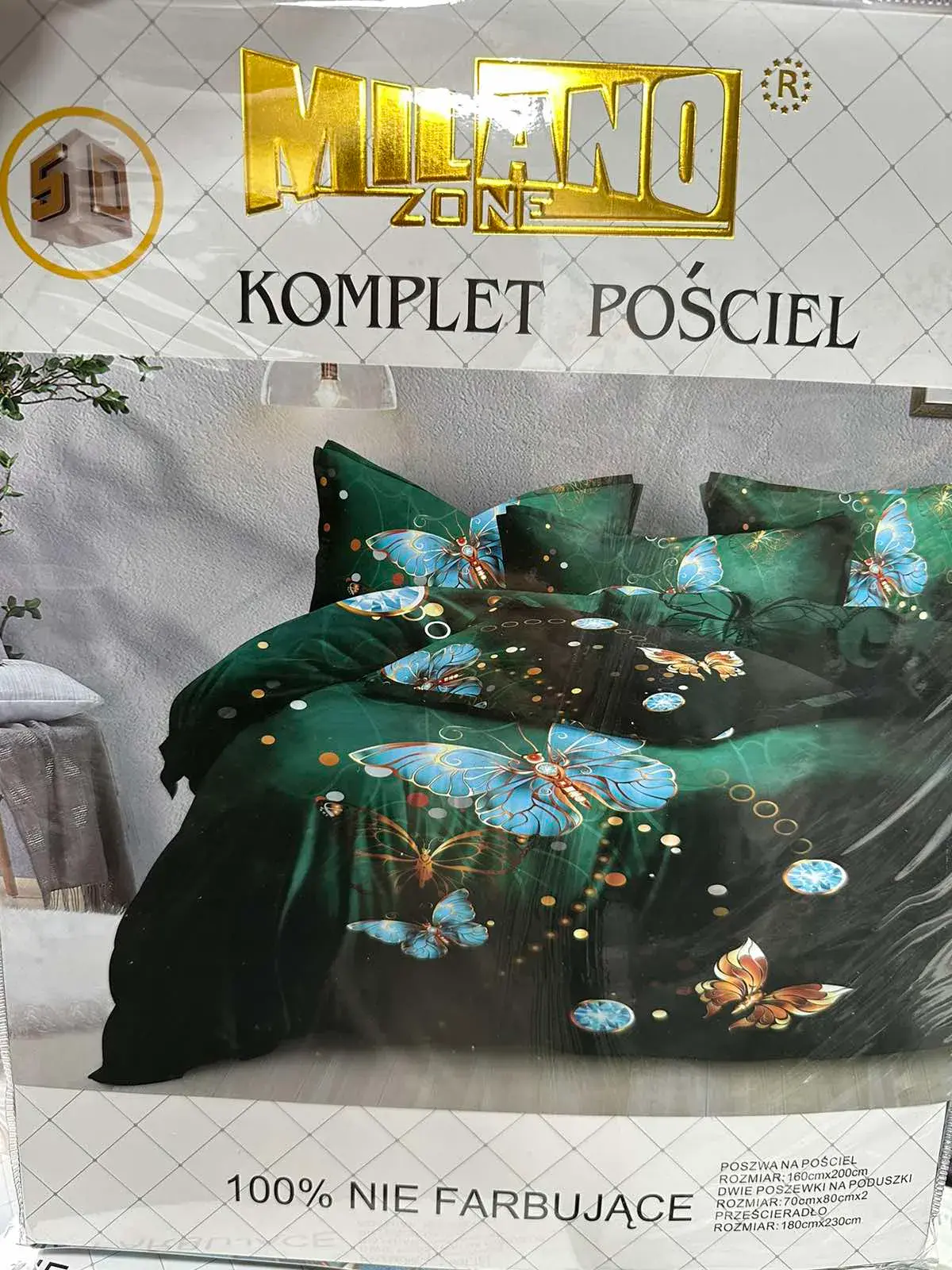 Komplet pościeli Milano 4cz 160/200 zielony motyle