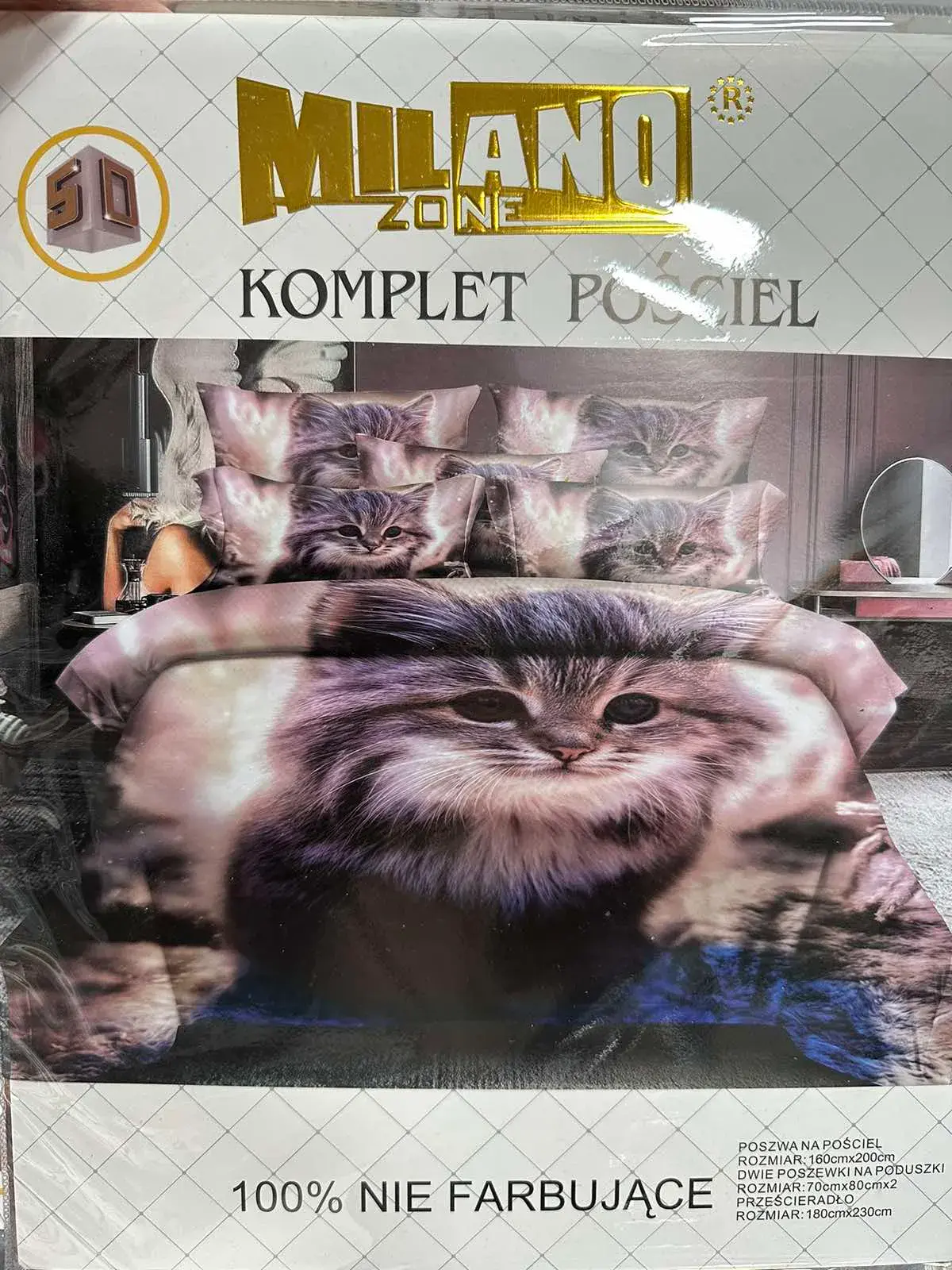 Komplet pościeli Milano 4cz 160/200 z kotem 3D