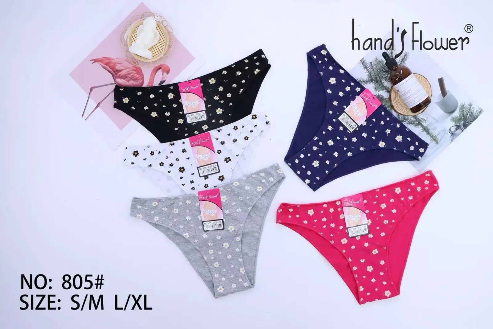 Majtki damskie Hand Flower N805 S/M/L/XL wzór kwiatowy
