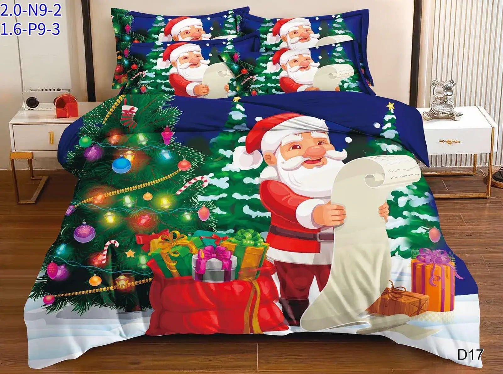 Komplet Pościeli 5D Satyna Bawełna 4CZ 200/220 Święty Mikołaj