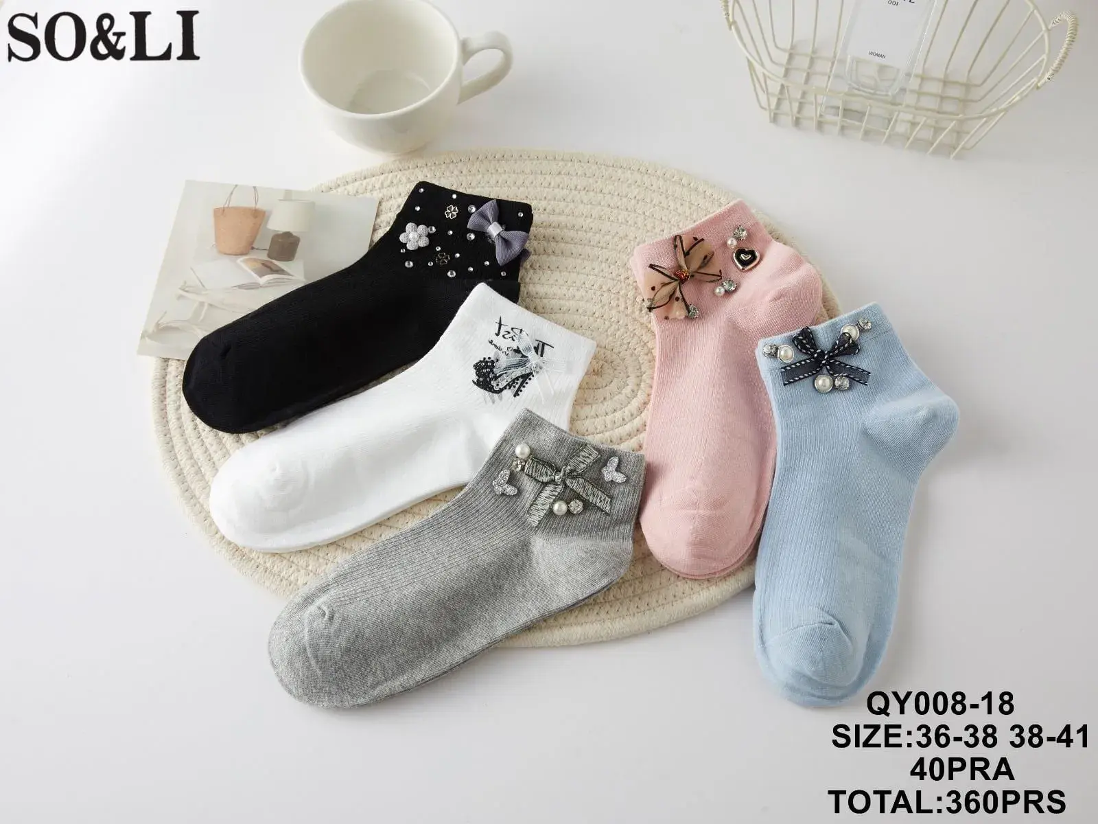 Skarpetki damskie SO&LI z ozdobami QY006-18 roz. 36-38/41