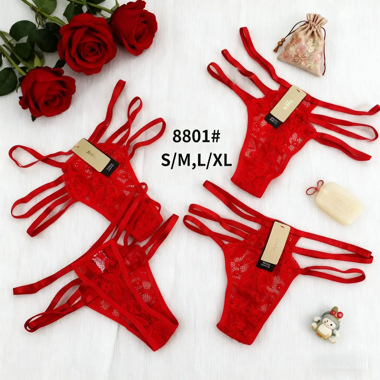 Stringi damskie czerwone S/M/L/XL 8801