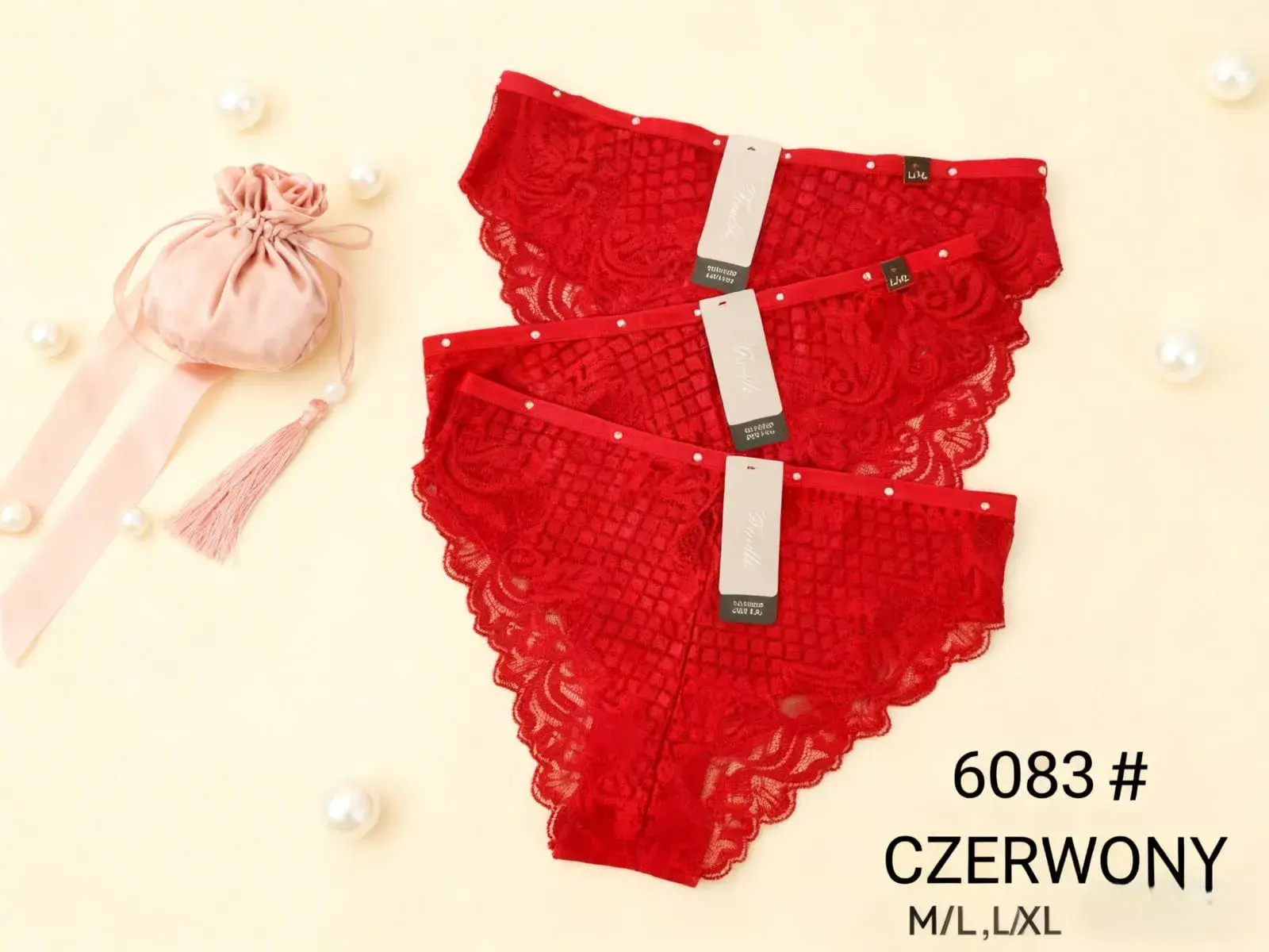 Majtki damskie czerwone M-L-XL koronka 6083