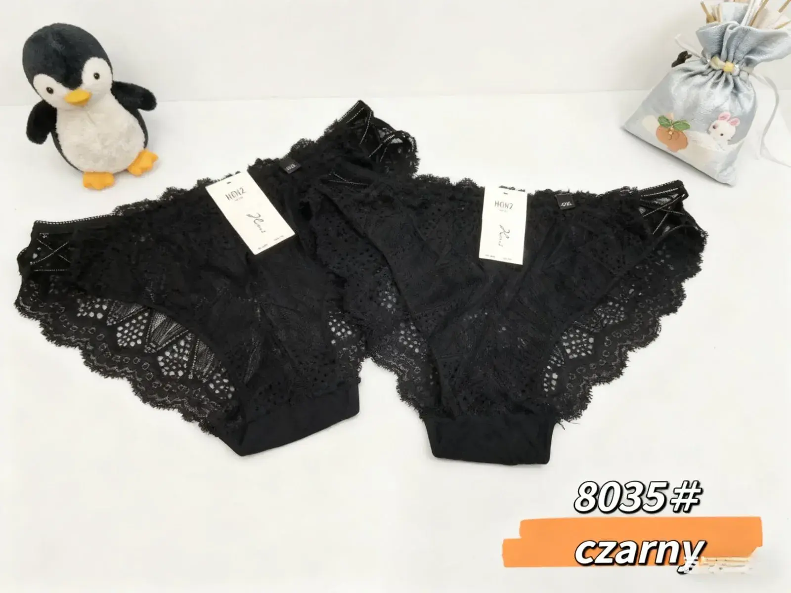 Majtki damskie czarne koronkowe 8035#