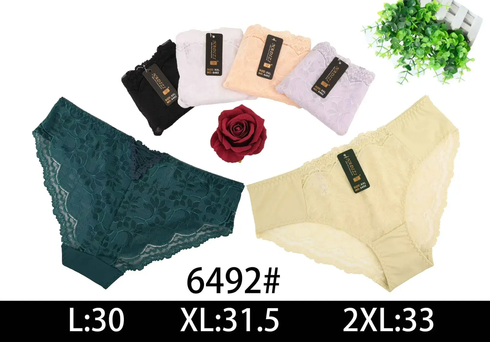 Majtki damskie koronkowe L:30 XL:31.5 2XL:33 6492#