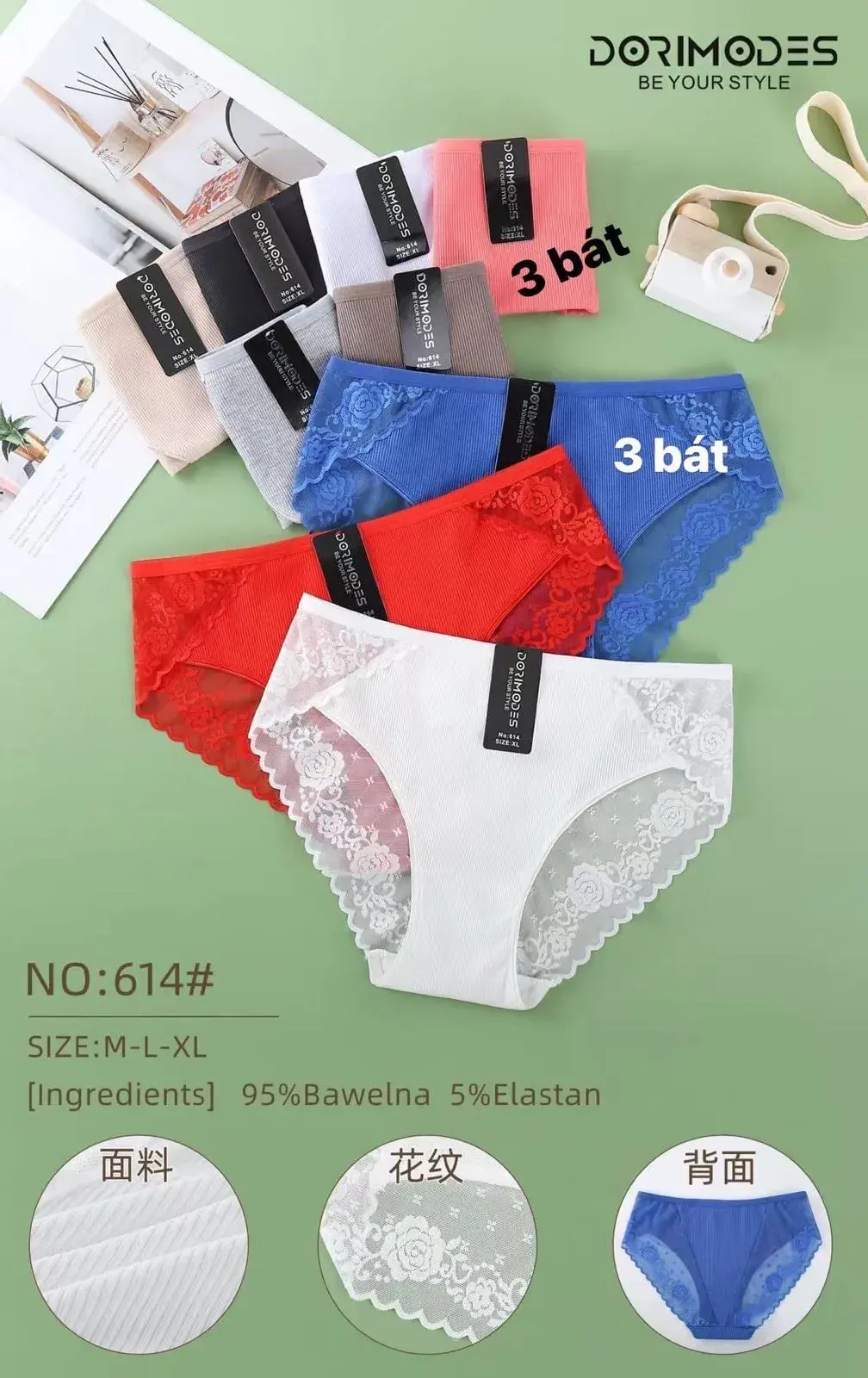 Majtki damskie koronkowe S-L XL NO:614 95% bawełna