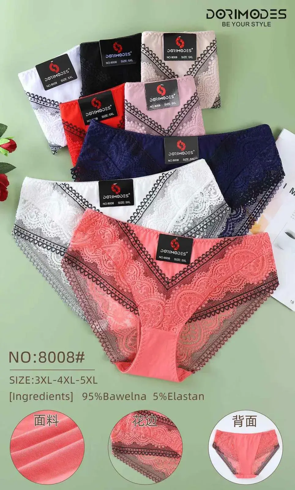Majtki damskie koronkowe S-4XL 95% bawełna 5% elastan