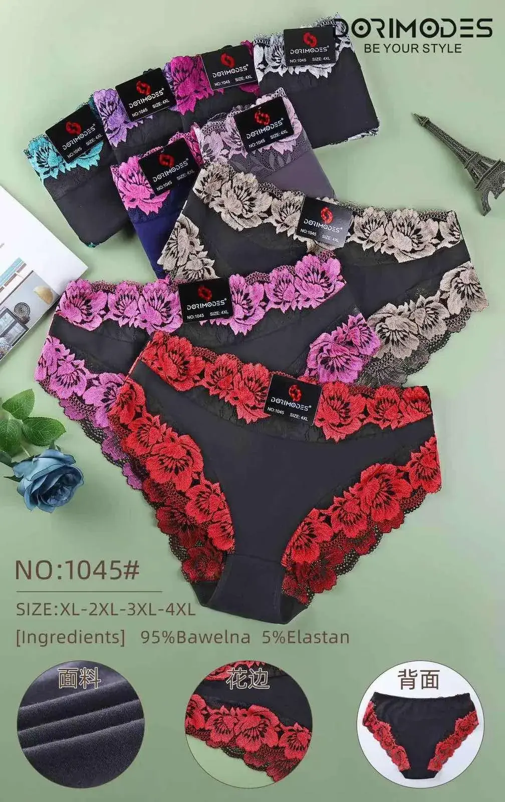 Majtki damskie koronkowe S-XXL 95% bawełna 5% elastan