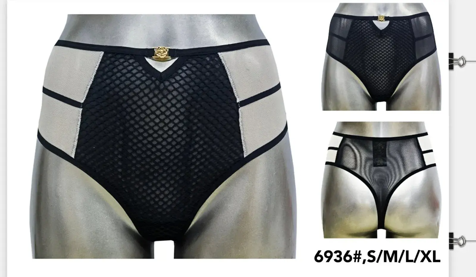 Majtki damskie S/M L/XL czarne z siateczką 6936#