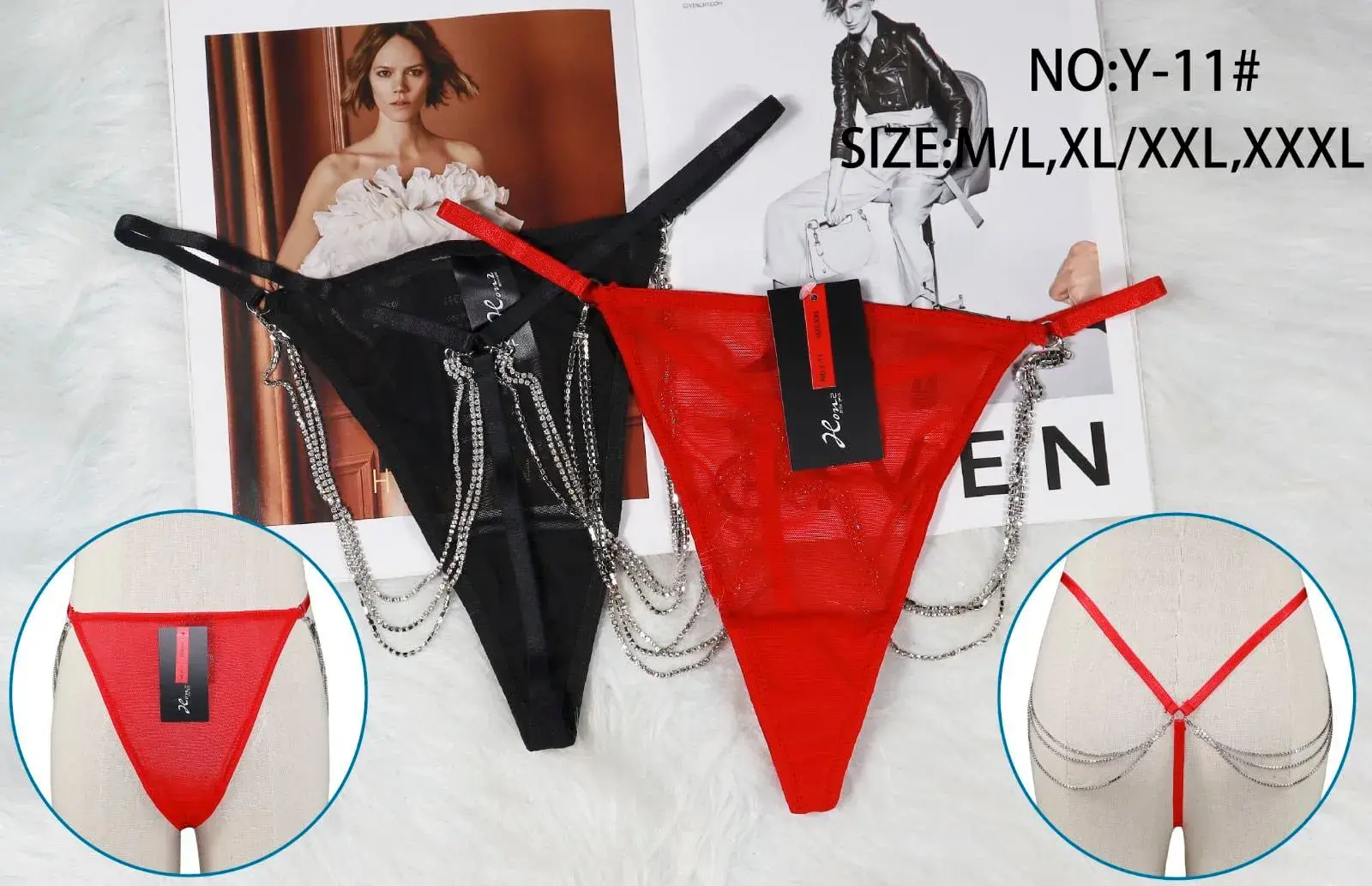 Majtki damskie z łańcuchami NO:Y-11 M/L/XL/XXL/XXXL