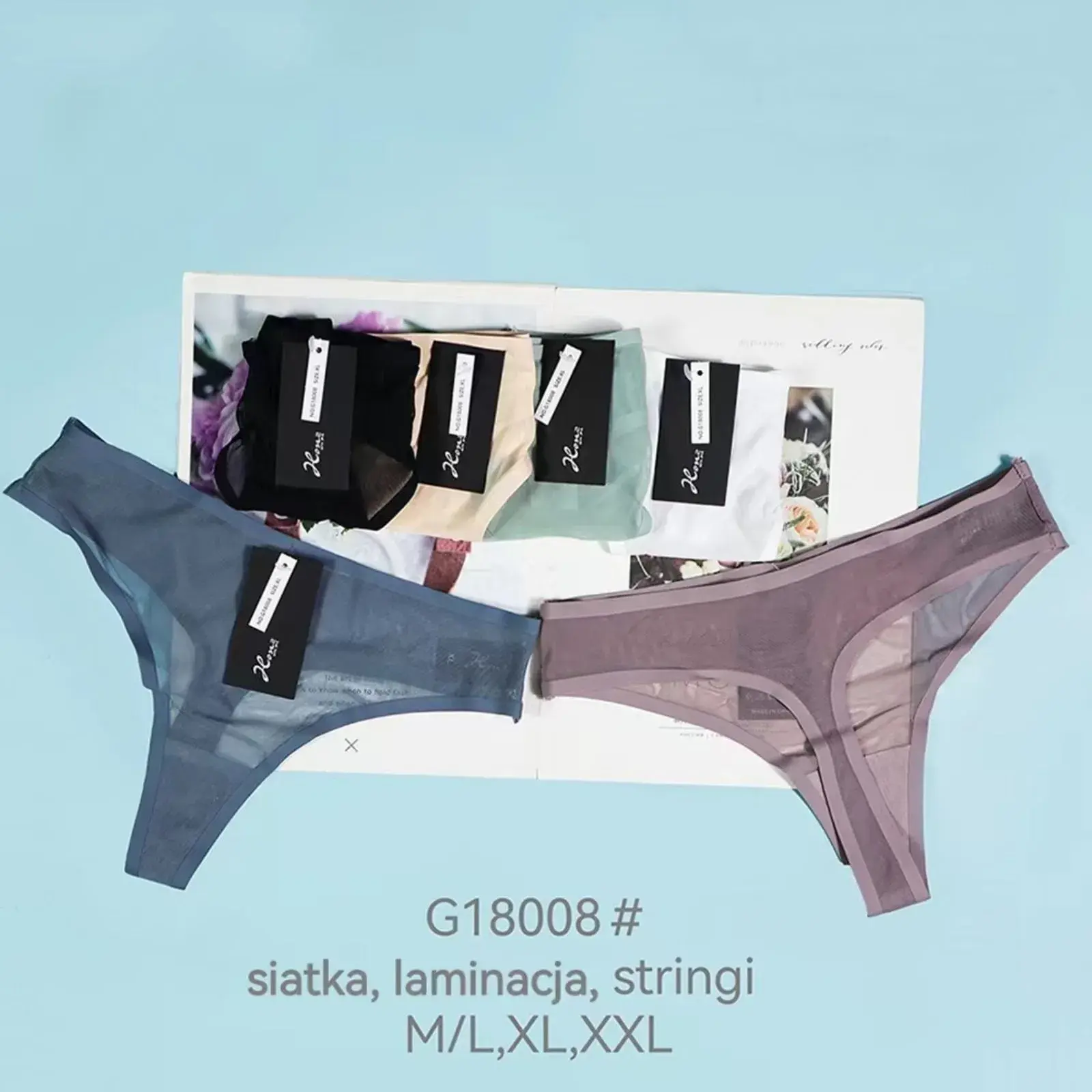 Stringi damskie siatka laminacja G18008 M/L XL XXL
