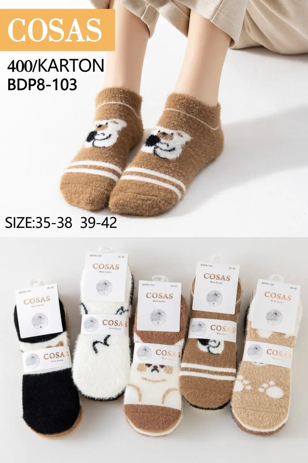 Skarpetki damskie COSASAS futrzane BDP-103 rozmiar 35-38/39-42