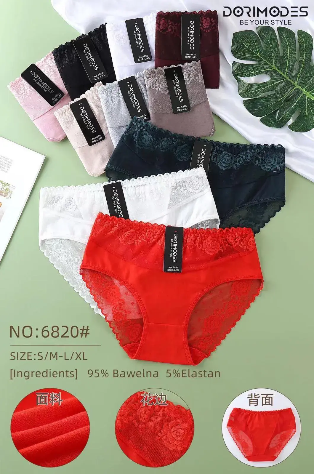 Majtki damskie koronkowe 95% bawełna 5% elastan S-5L NO:682