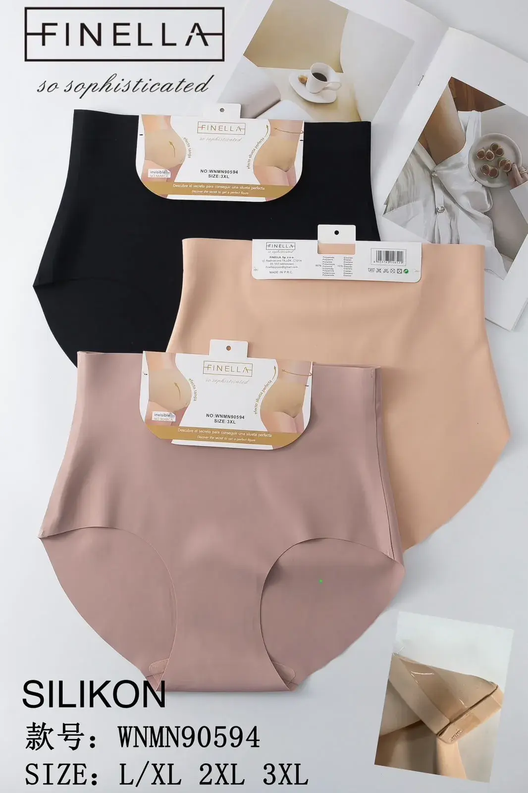 Majtki damskie Finella silikonowe L/XL 2XL 3XL 3 szt.
