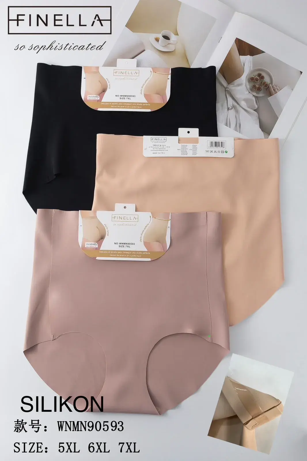 Figi damskie Finella Silikon XL 5XL 7XL beżowe/czarne