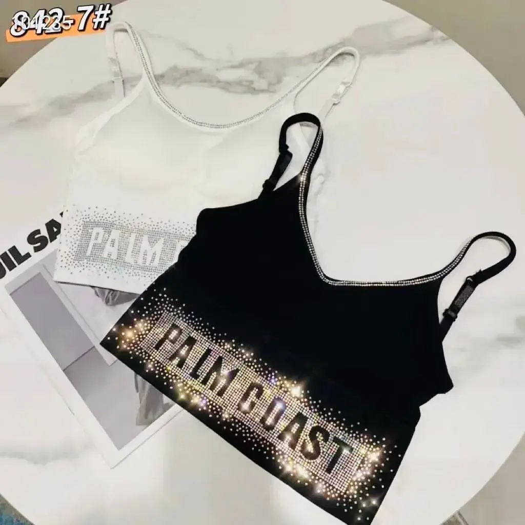 Biustonosz damski Palm Blast biały i czarny ze strassami
