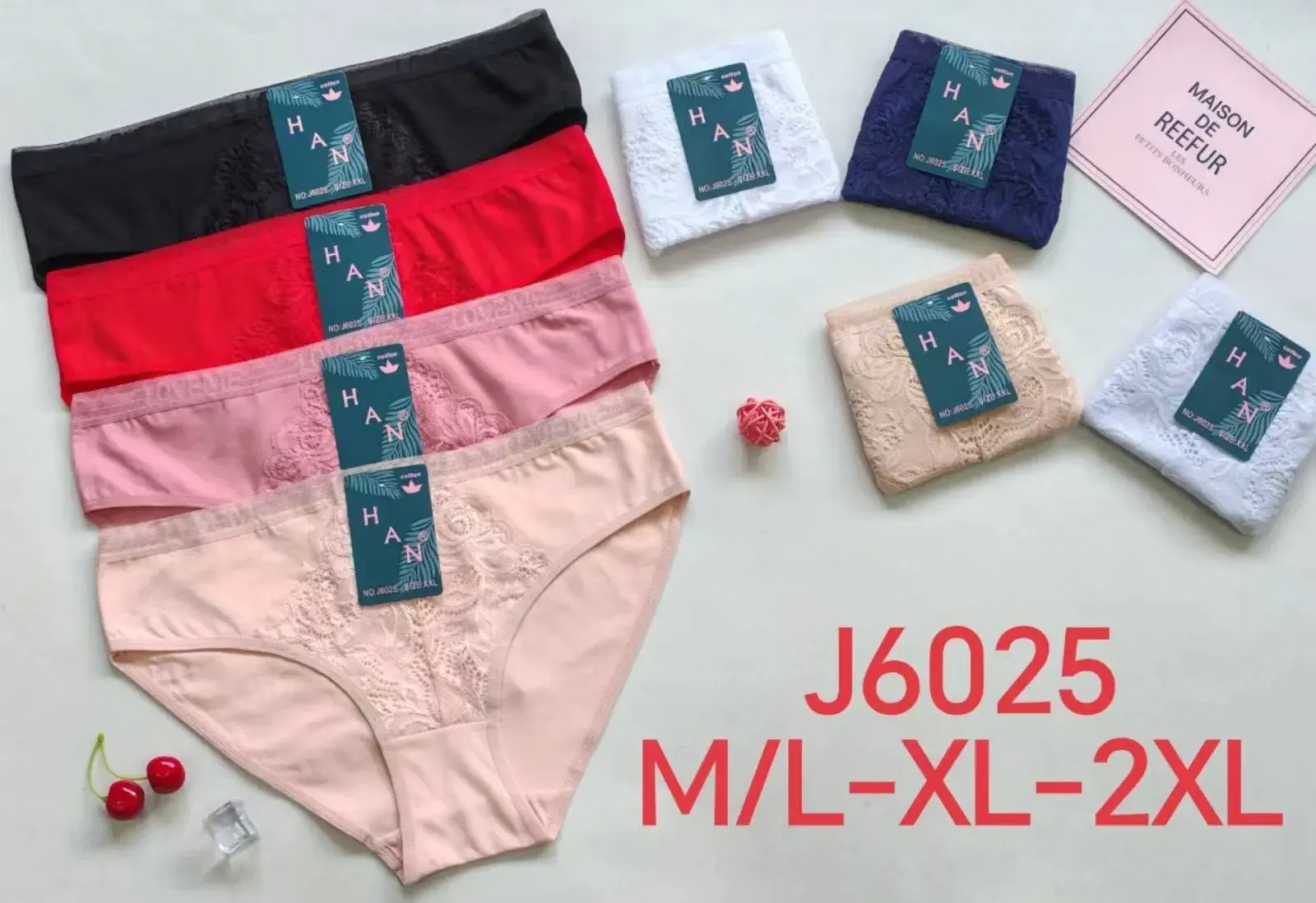 Majtki damskie koronkowe J6025 M/L-XL-2XL, 5 kolorów