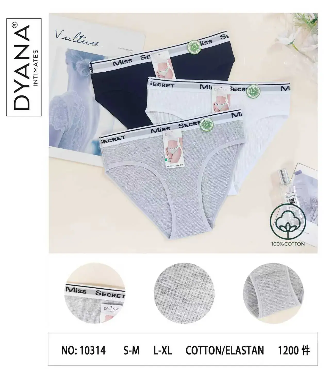 Majtki damskie Miss Secret 3 szt S-M-L-XL bawełna/elastan