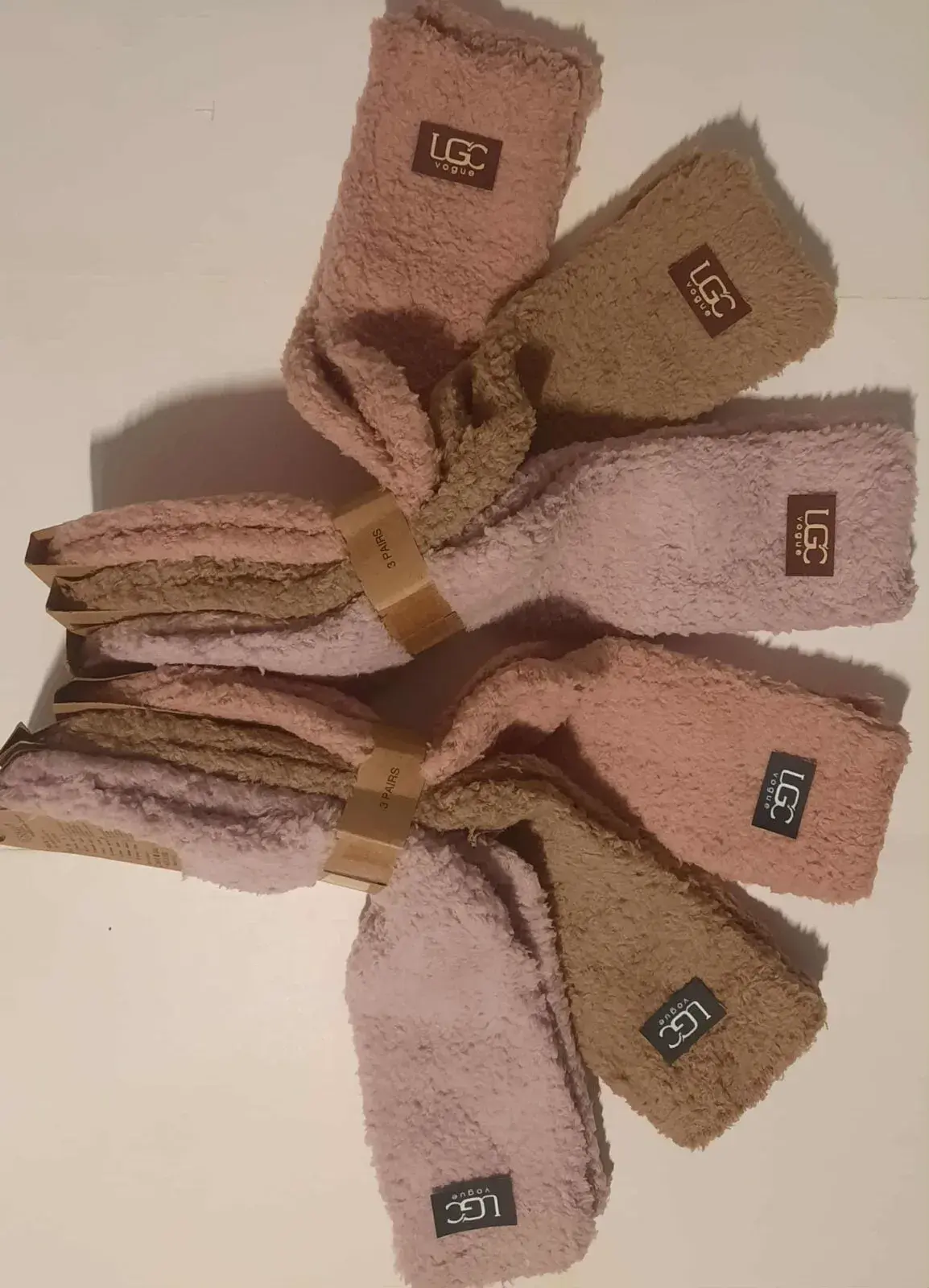 Skarpetki damskie UGG różowe i beżowe z metką LG