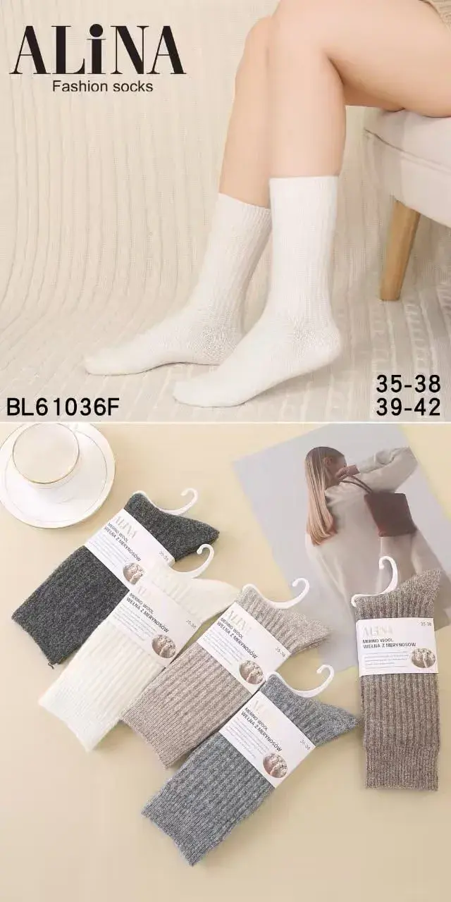Skarpetki damskie Alina BL1036F, rozmiary 35-38/39-42, białe/szare