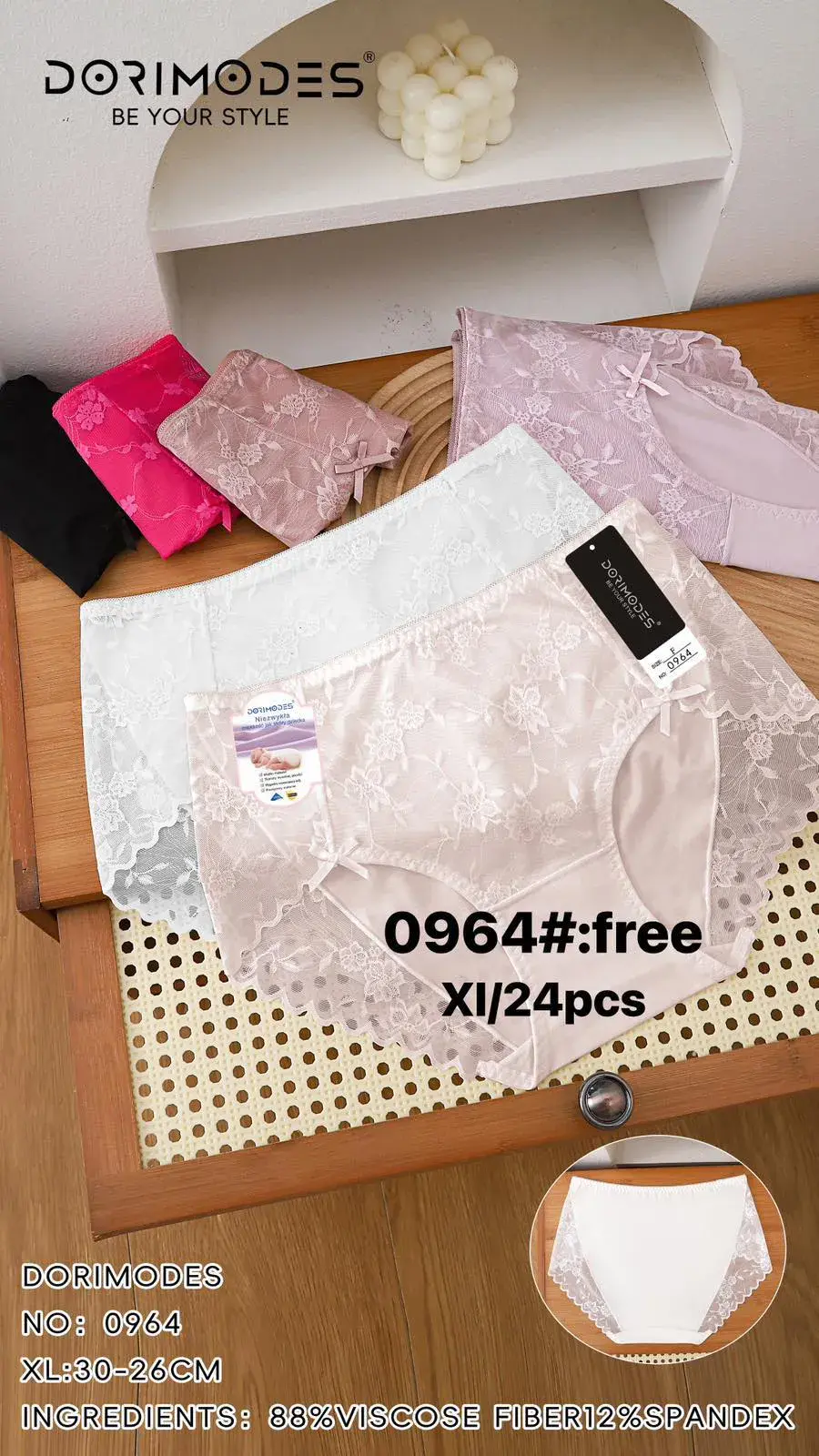 Majtki damskie Dorimodes M-L XL beżowe koronka 4pcs