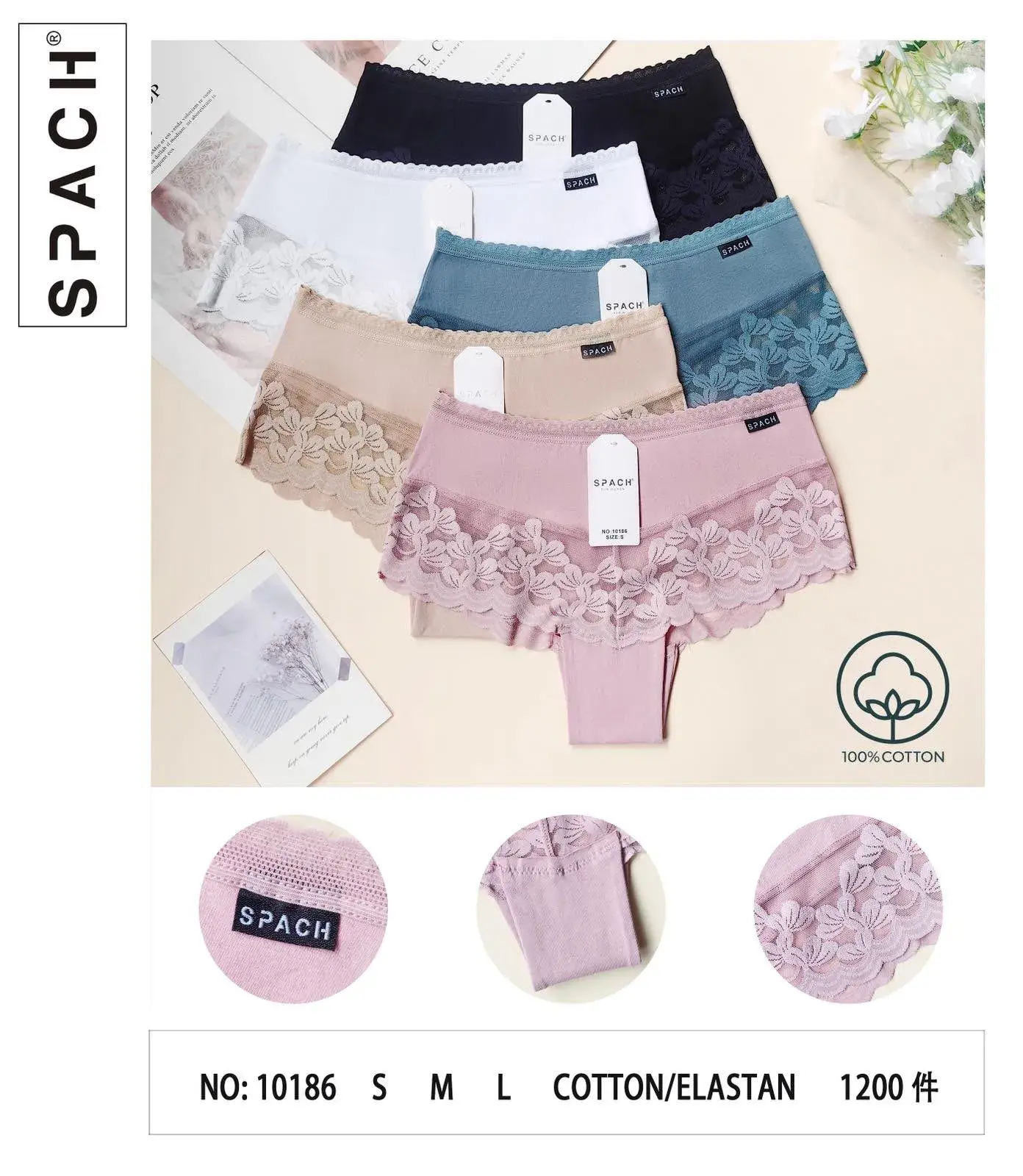 Majtki damskie SPACH bawełna/elastan S, L, różowe/beżowe/czarne