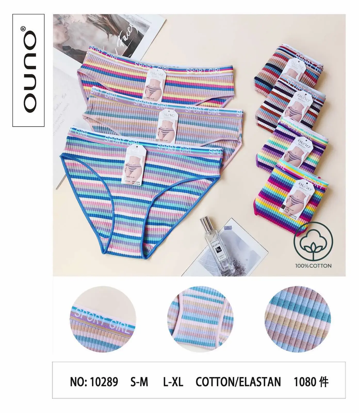 Majtki damskie Uno 100% bawełna S-M-L XL, zestaw wielokolorowy