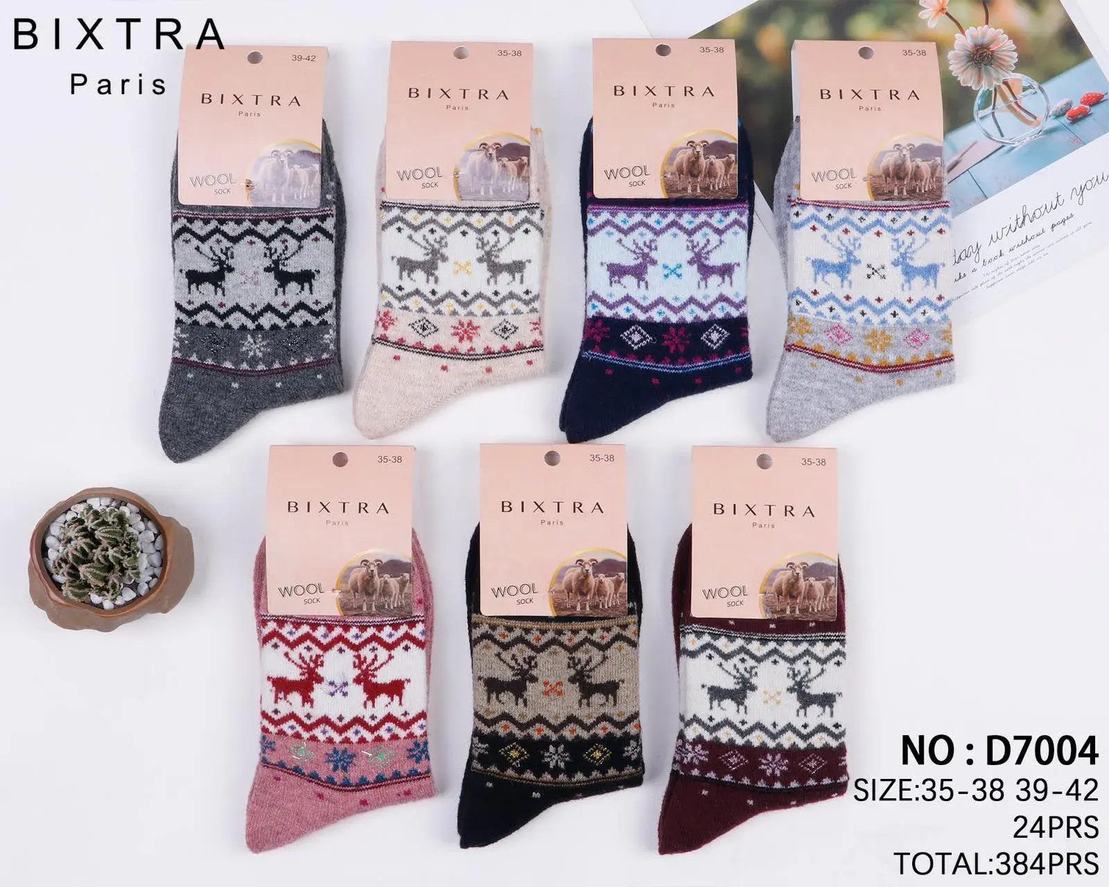 Skarpetki damskie BIXTRA wzór renifer wool 35-38/39-44