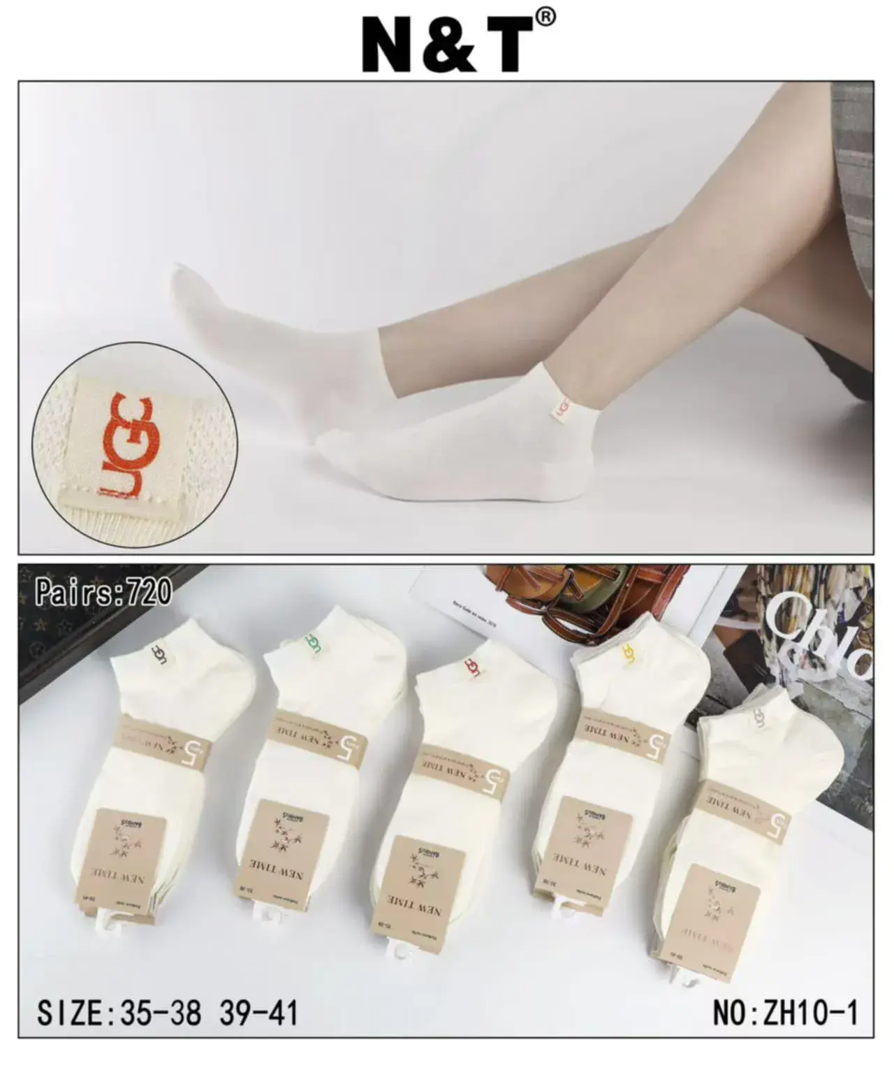 Skarpetki damskie N&T biale z logo UGG rozmiar
