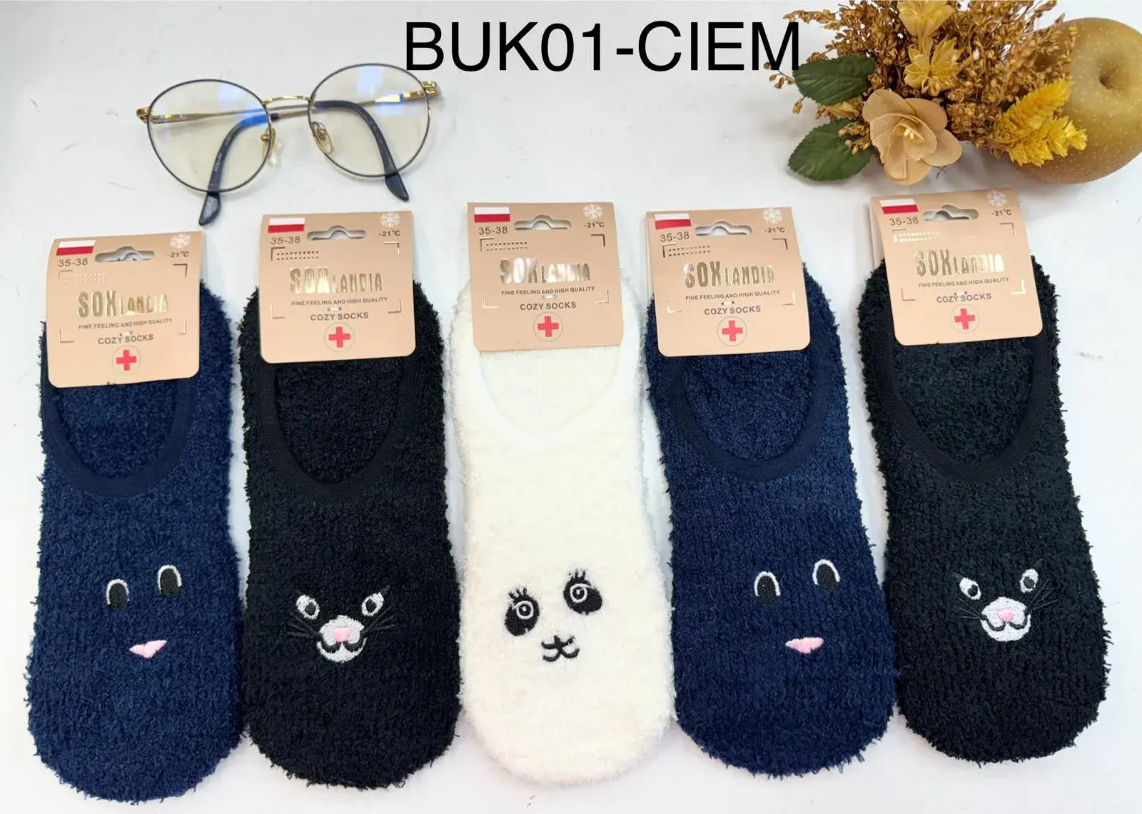 Skarpetki domowe damskie BUKO1-CIEM z pandą, 5 szt