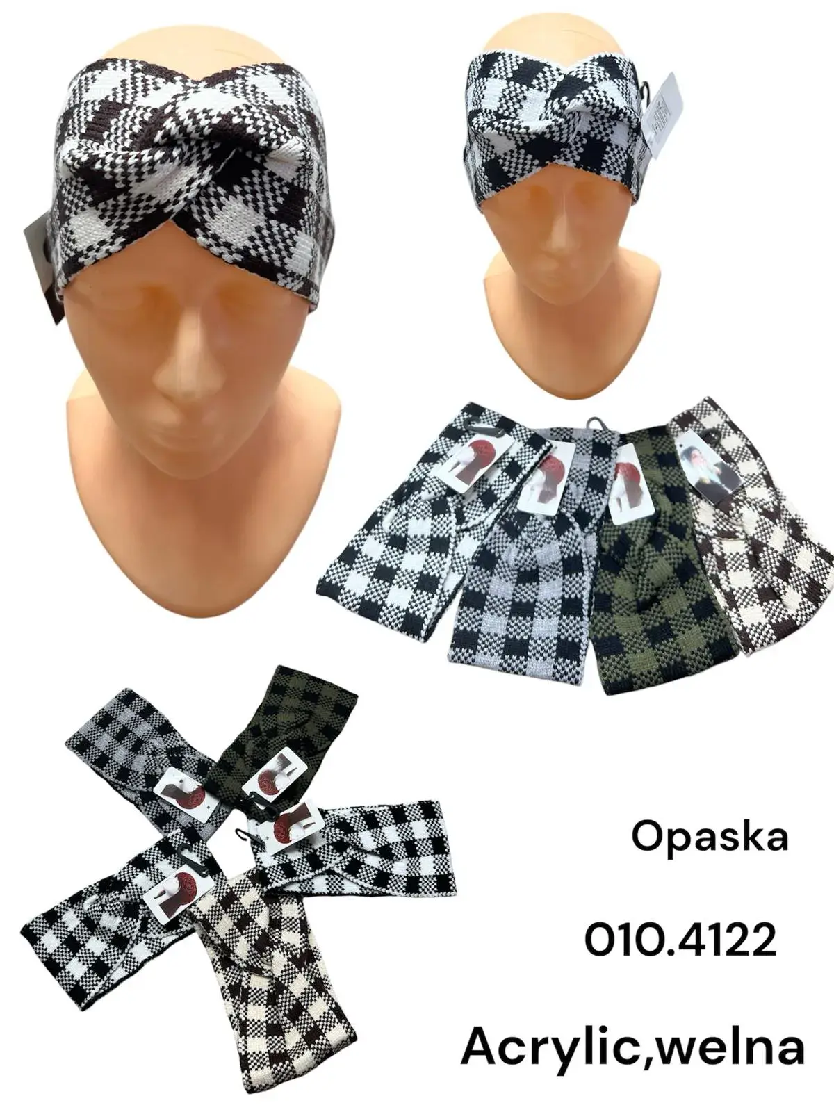Opaski damskie w kratę acrylic welna