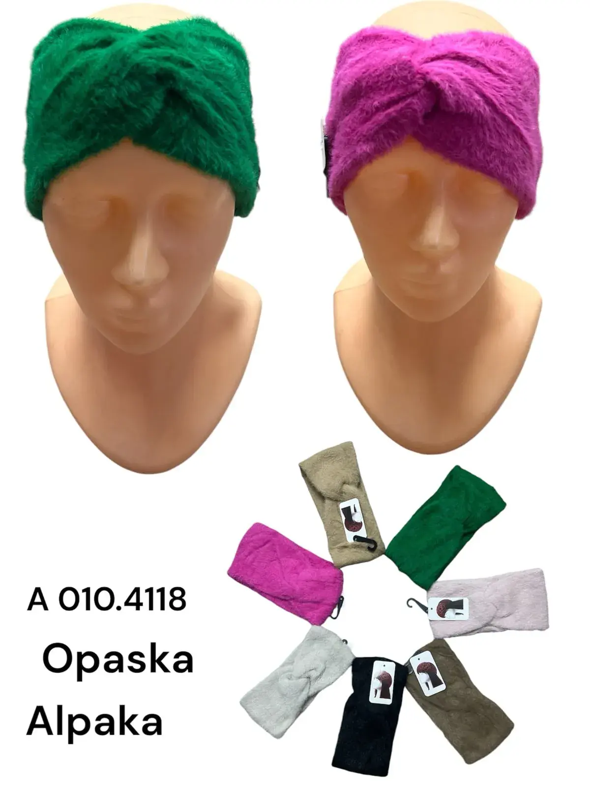 Opaski damskie Alpaka turban zielony fuksjowy beżowy