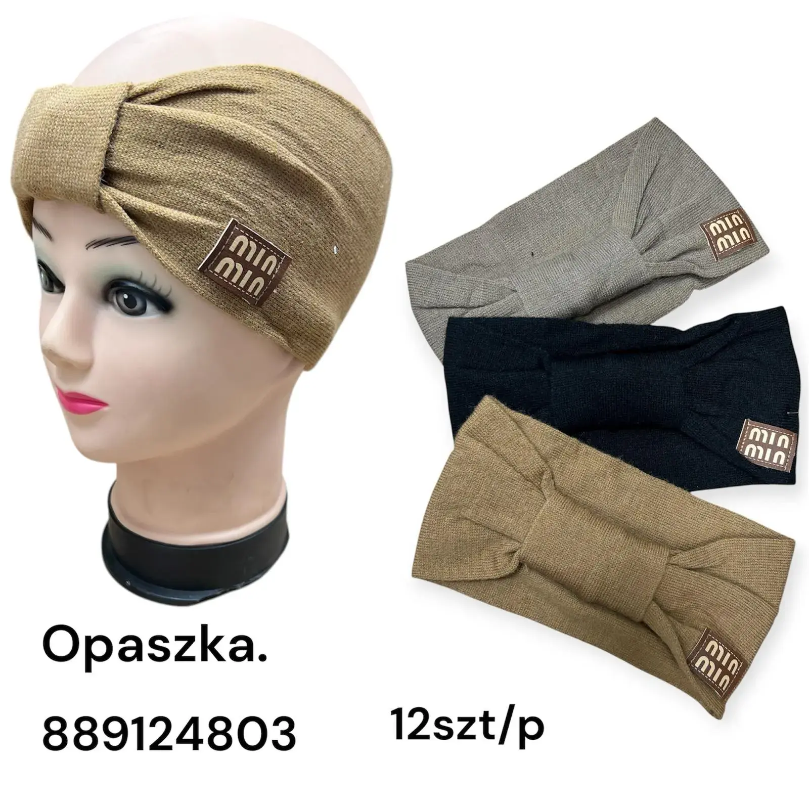 Opaski damskie Mini z juty beżowe, szare, czarne 12 szt/op