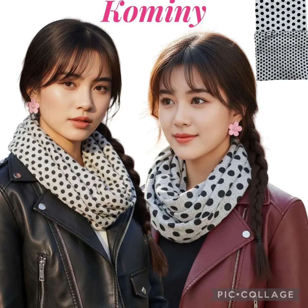 Szary komin w czarne grochy, miękki i lekki, mix kolor
